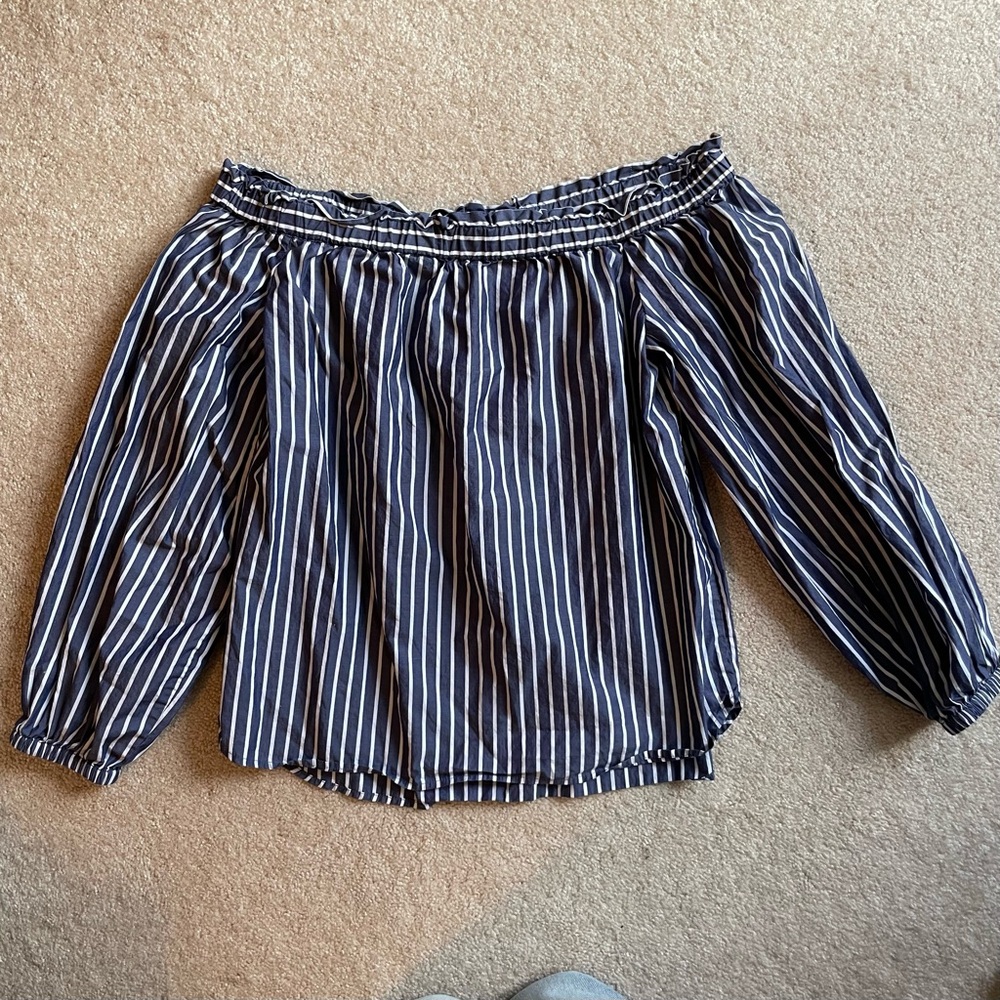 Jcrew blue and white striped off-the-shoulder cotton top, size 4